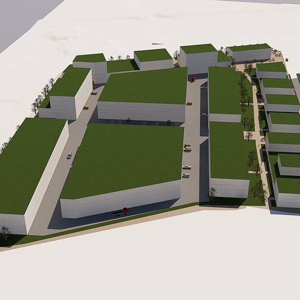Illustration 3D de la vue Ouest du Plan de quartier Verdan 